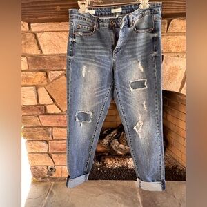 Tribal Distressed Blue Boyfriend Jeans 8